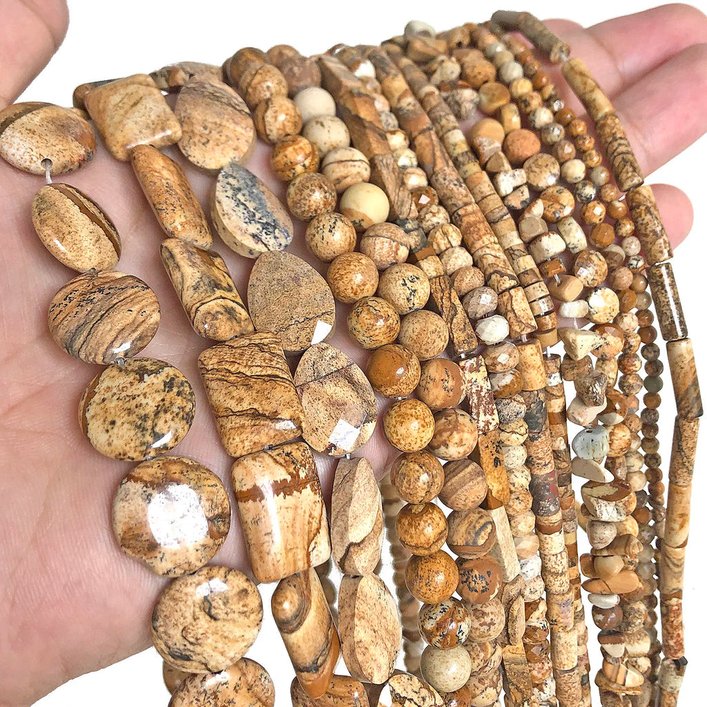 Stone Beads Picture Jasper-Style Round Tube Rondelle for DIY Jewelry Making