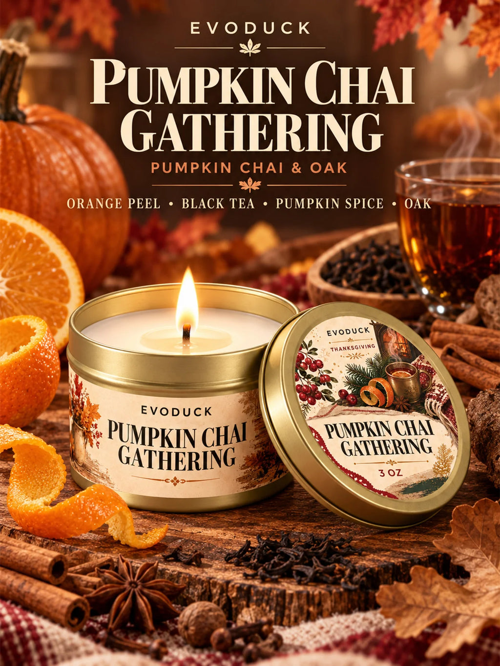 4Pcs Orange Loaf Welcome Scented Candles Set 3oz Gold Tin Jar Thanksgiving Warm Autumn Room Decor Gift for Mom Wife Teacher Her