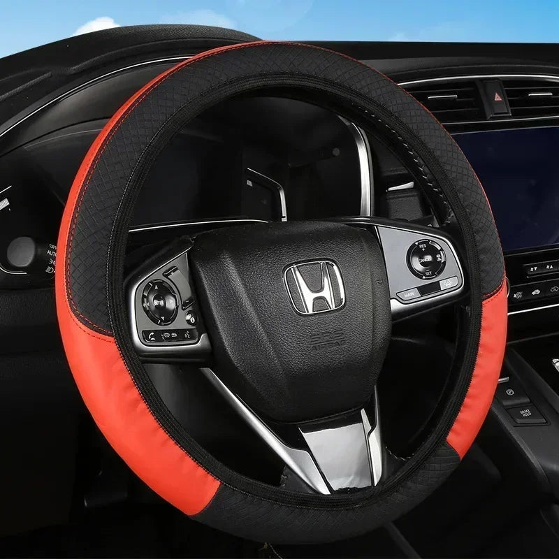 Leather Car Steering-wheel Cover 37CM-38CM Steering Wheel Cover Anti-Slip Comfort