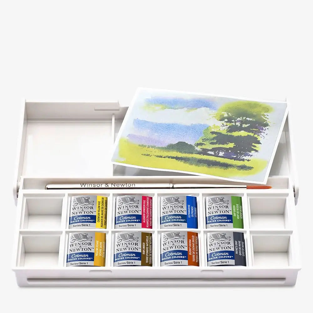 Watercolor Paint Set, Winsor & Newton Cotman, 8 Half Pans, 5 Color Themes