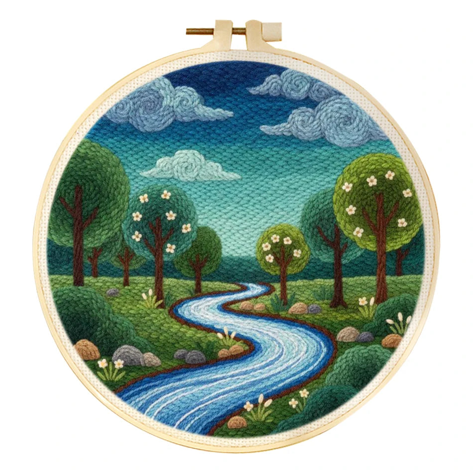 Punch Needle Kit, Forest River Landscape for Handmade Wall Art & Gifts