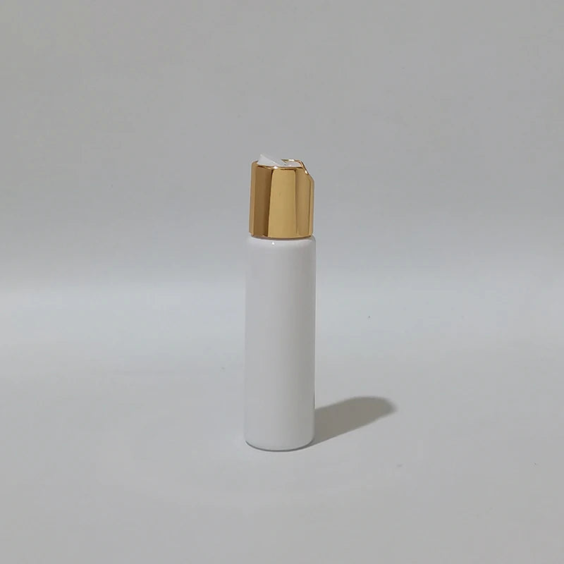 White PET bottle with gold-tone disc-top cap and white insert, white-2