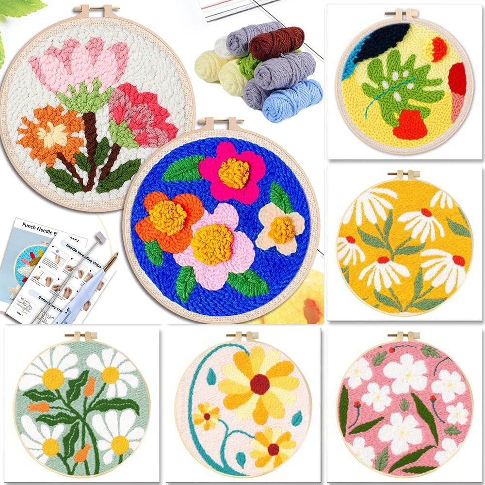 Punch Needle Kit, SDOYUNO Flowers for Beginner Embroidery & Yarn Painting
