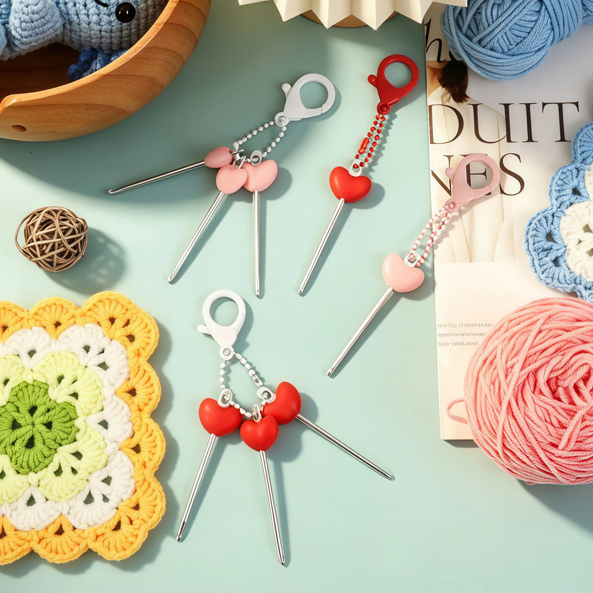 Crochet Hook, Mini Heart Keychain for Portable Needlecraft & Yarn Crafts
