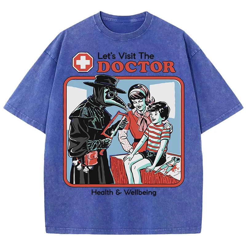 T-Shirt Plague Doctor Let's Visit The Doctor Retro Washed Parody Unisex Tee