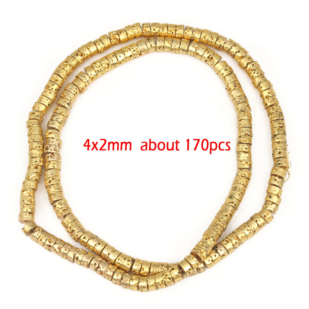 Stone Beads Black Gold Silver Color Volcanic Lava Rondelle Spacer Craft Beads