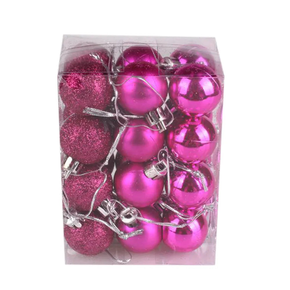 Christmas Ornaments 24pc Glitter Bauble Set Tube 12 Colors 1.18 in
