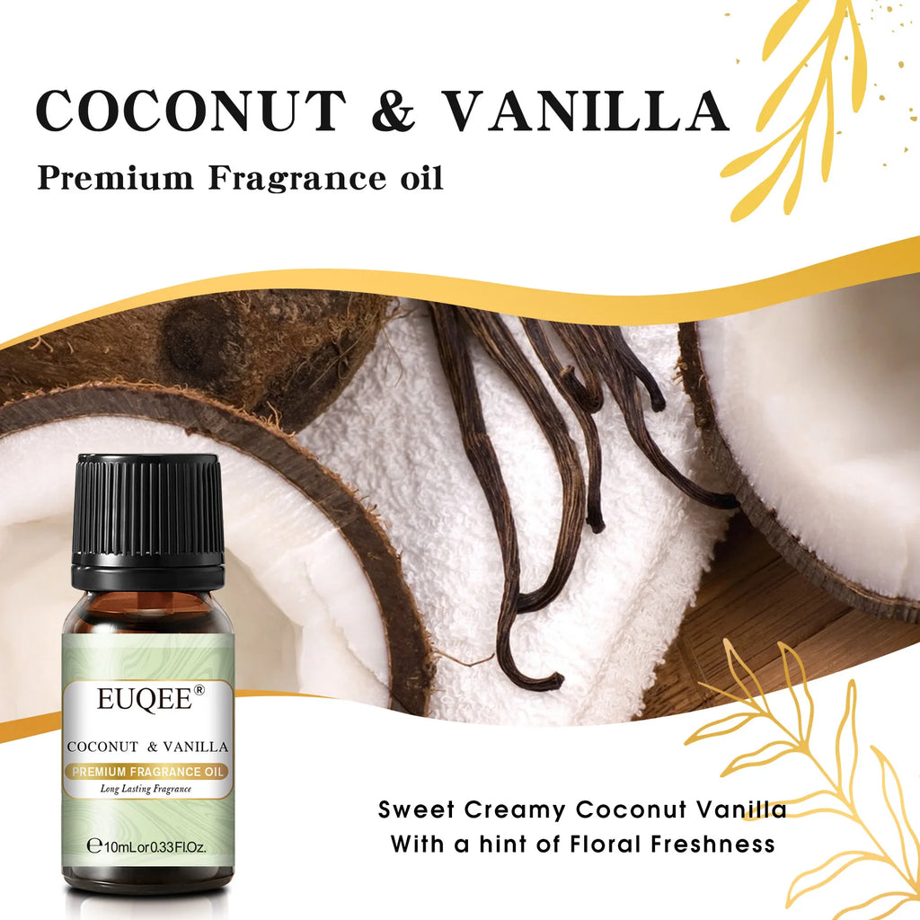 EUQEE 10ML Floral Series Fragrance Oil For Aromatherapy,Making Candle,Coconut & Vanilla Japanese Magnolia Pumpkin Pie Aroma Oils