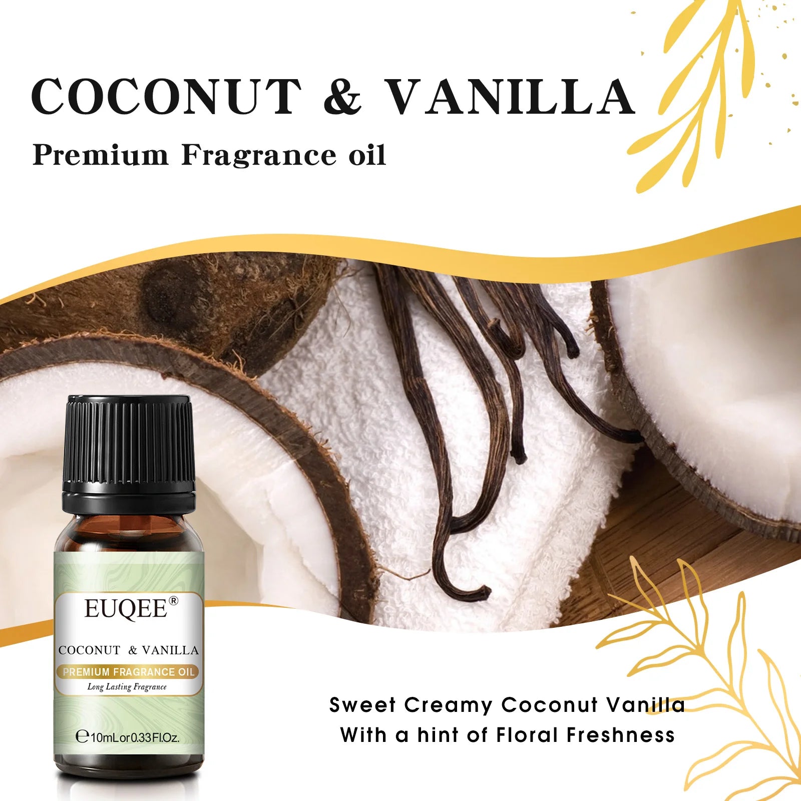 EUQEE 10ML Floral Series Fragrance Oil For Aromatherapy,Making Candle,Coconut & Vanilla Japanese Magnolia Pumpkin Pie Aroma Oils