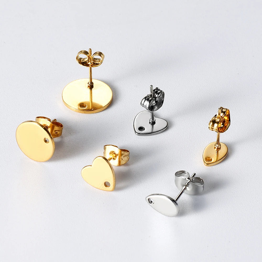 Ring Settings Gold Color Stainless Steel Love Heart Ear Studs DIY Jewelry Making