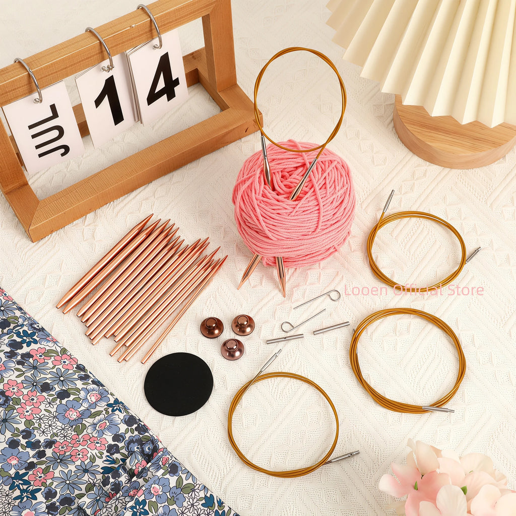 Knitting Needles, Interchangeable Aluminum Circular Set for Yarn Crafts