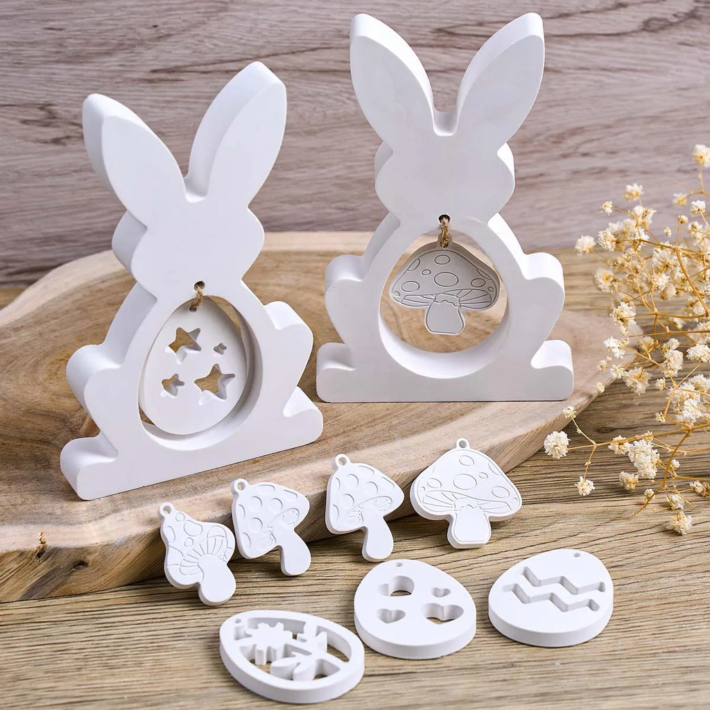 3D Rabbit Silicone Mold DIY Easter Mushroom Egg Hanging Pendant Craft Making Plaster Resin Casting Molds Home Dec Bunny Art Gift