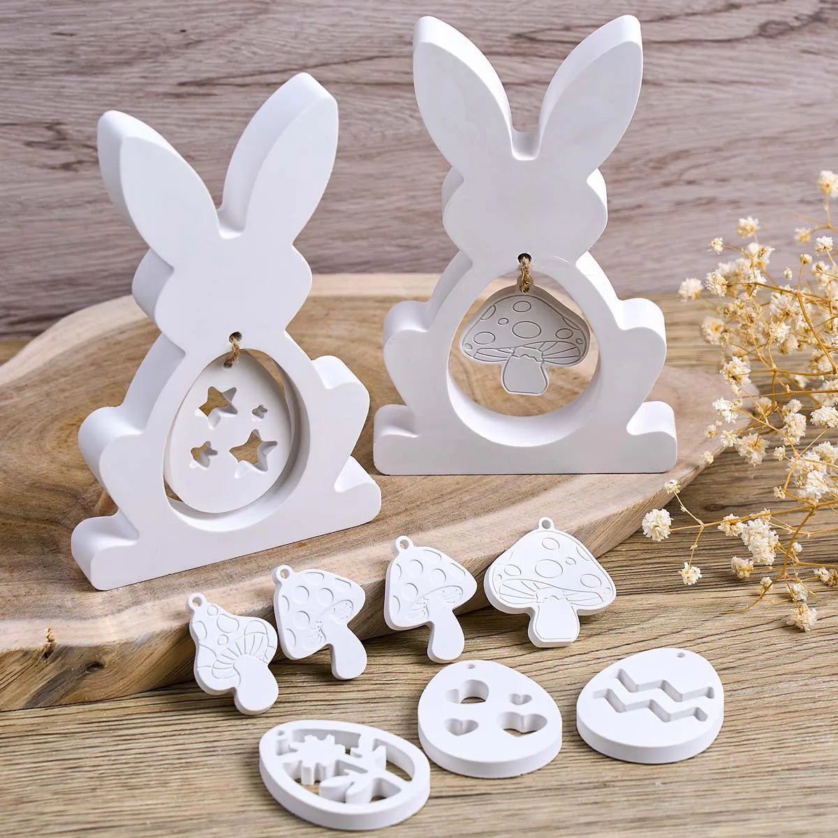 3D Rabbit Silicone Mold DIY Easter Mushroom Egg Hanging Pendant Craft Making Plaster Resin Casting Molds Home Dec Bunny Art Gift