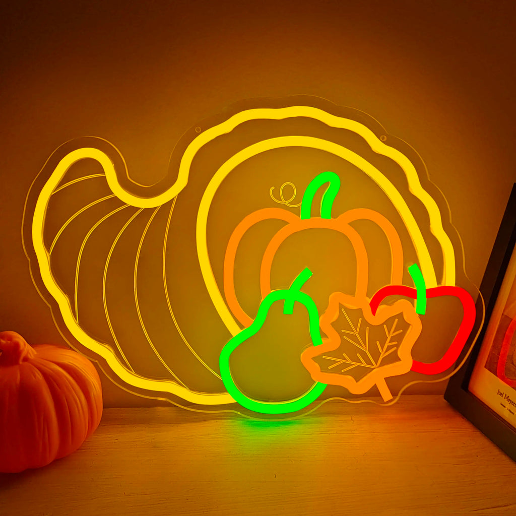 Thanksgiving Cornucopia LED Neon Sign for Wall Decor Fall Decor USB Dimmable for Bedroom Wall Hanging Light Home Decor Harvest