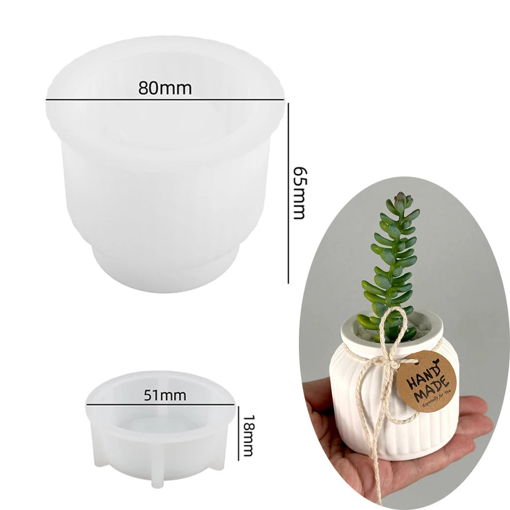 Candle Mold Silicone Ribbed Jar Flowerpot & Dome Box DIY Wax Concrete Resin