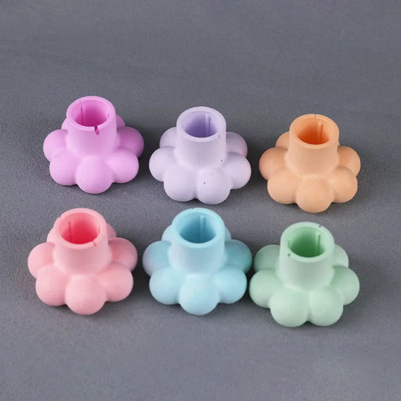 Round Candle Holder Silicone Mold Nordic Candlestick Cement Plaster Craft Mould DIY Cute Flower Shape Resin Candle Stand Molds