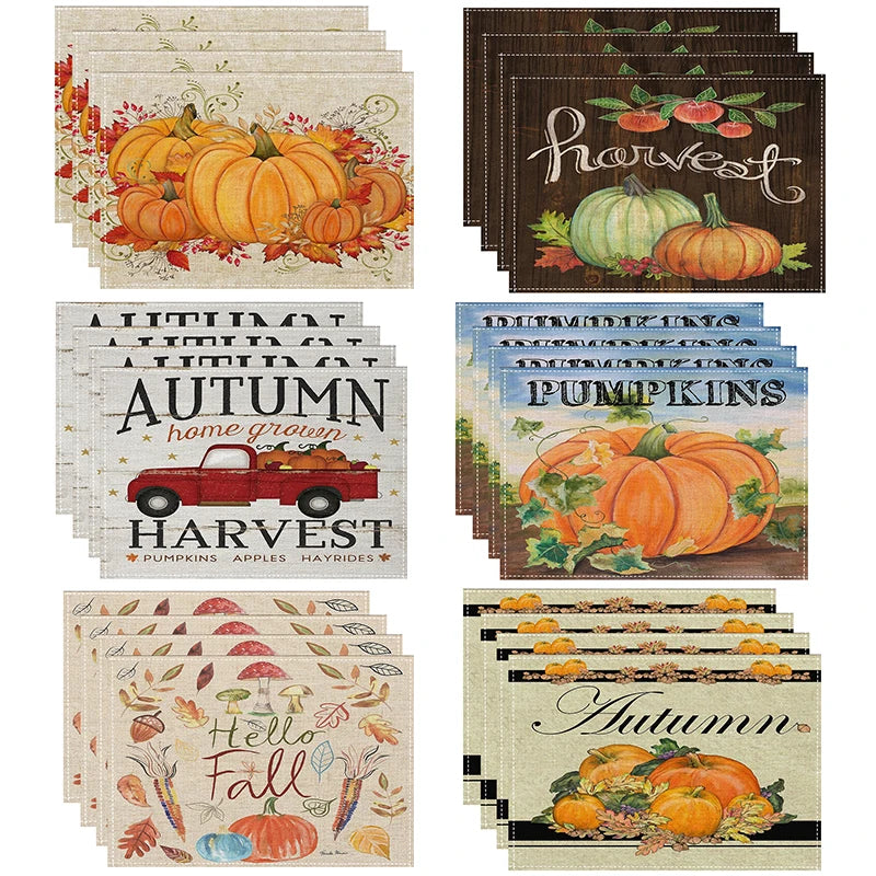 Fall Thanksgiving Table Place Mats Pumpkin Maple Leaves Cars Placemats Seasonal Holiday Thanksgiving