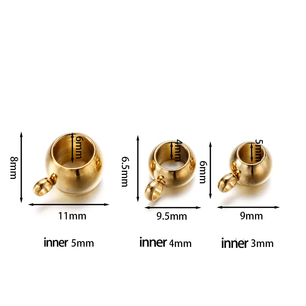 Bail Beads Stainless Steel Gold Color Large-Hole for DIY Jewelry Making