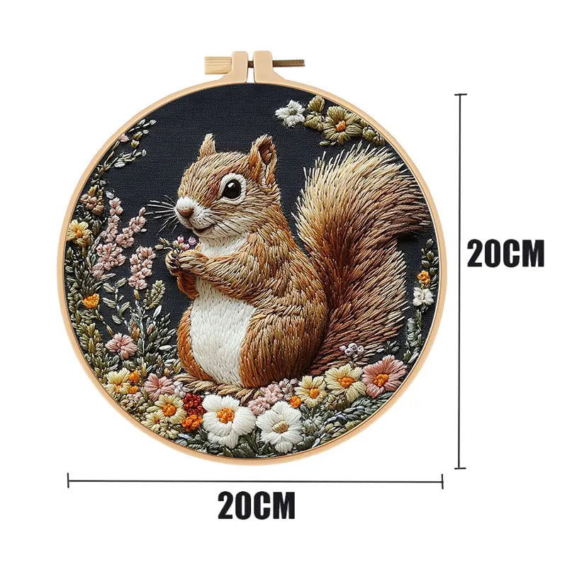 Embroidery Kit, Rural Squirrel Design for Beginner Needlework & Home Decor