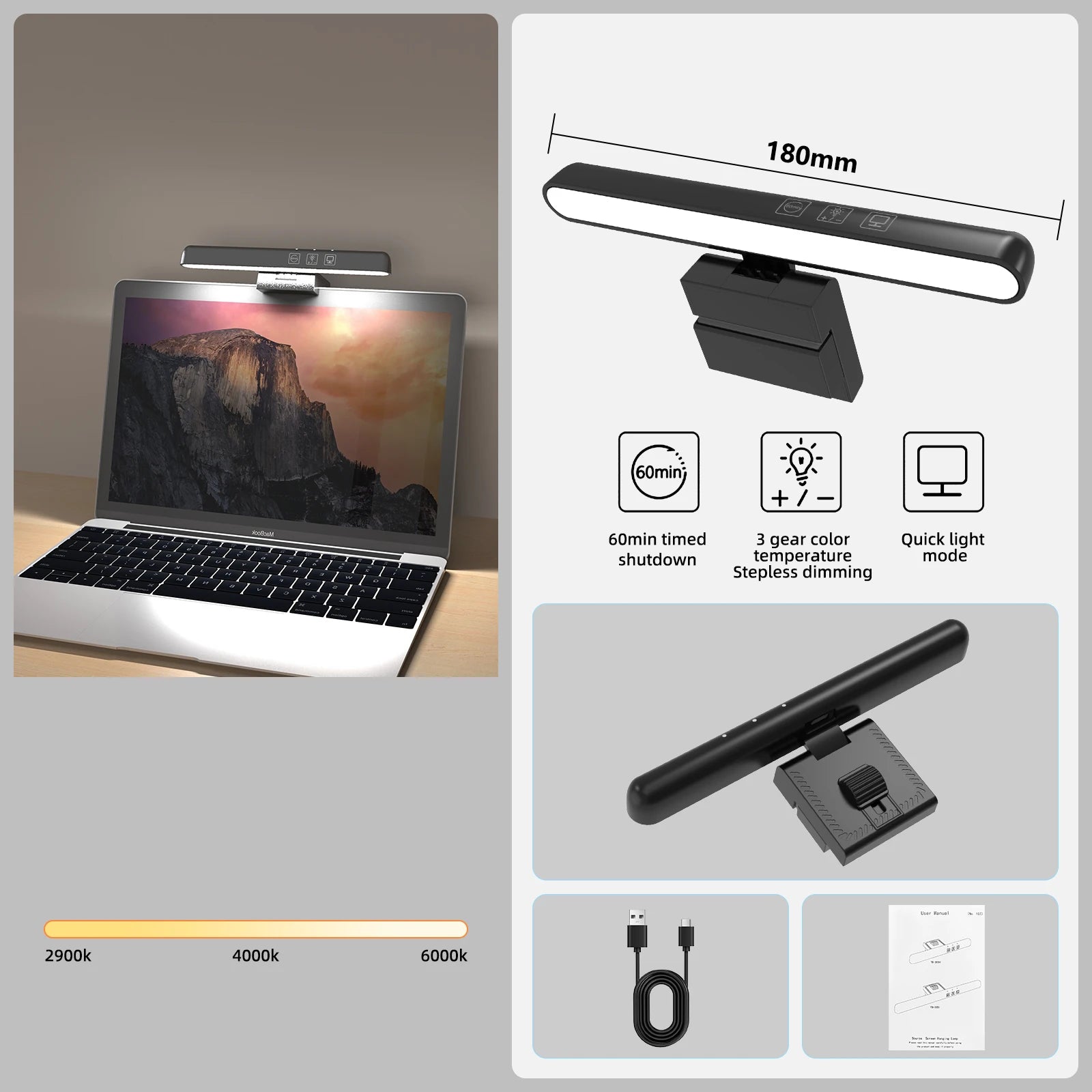 USB Stepless Dimming Screen Hanging LED Computer Monitor Light Bar Desk Lamp