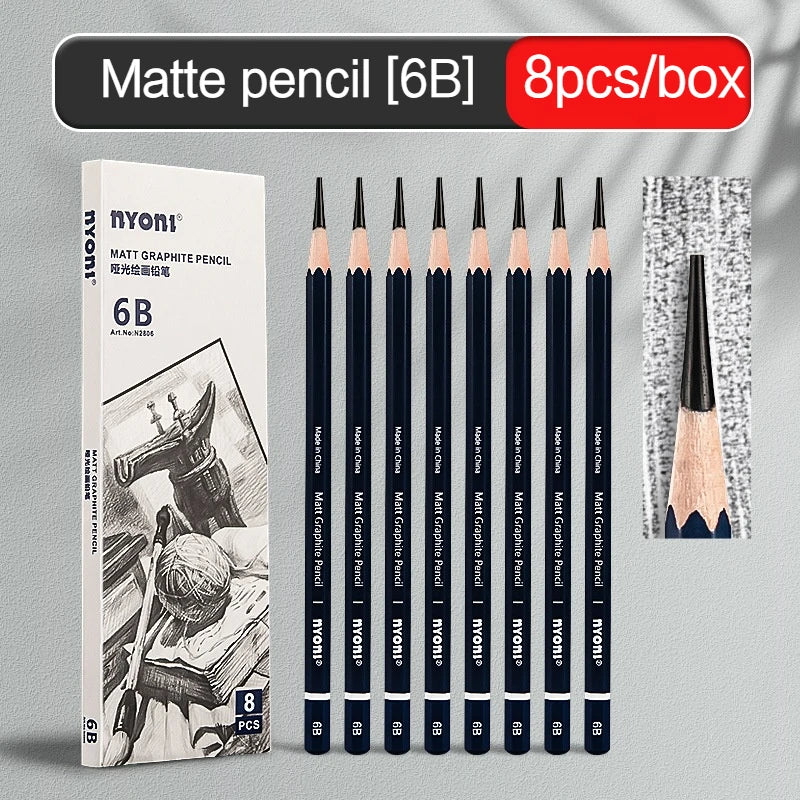 Graphite & Charcoal Pencils, NYONI — HB to 12B, Single-Grade & Mixed Sets