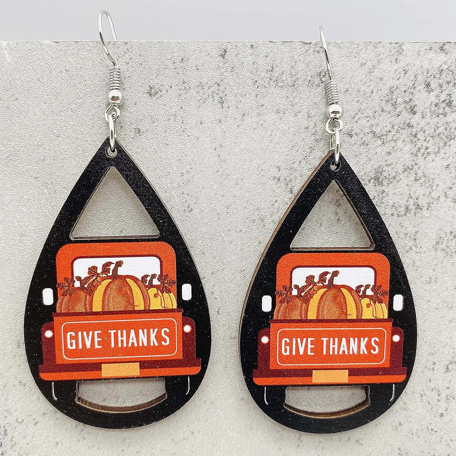 Thanksgiving Fall Earrings for Women Pumpkin Turkey Sunflower Wooden Teardrop Dangle Earrings Festival Gift for Women