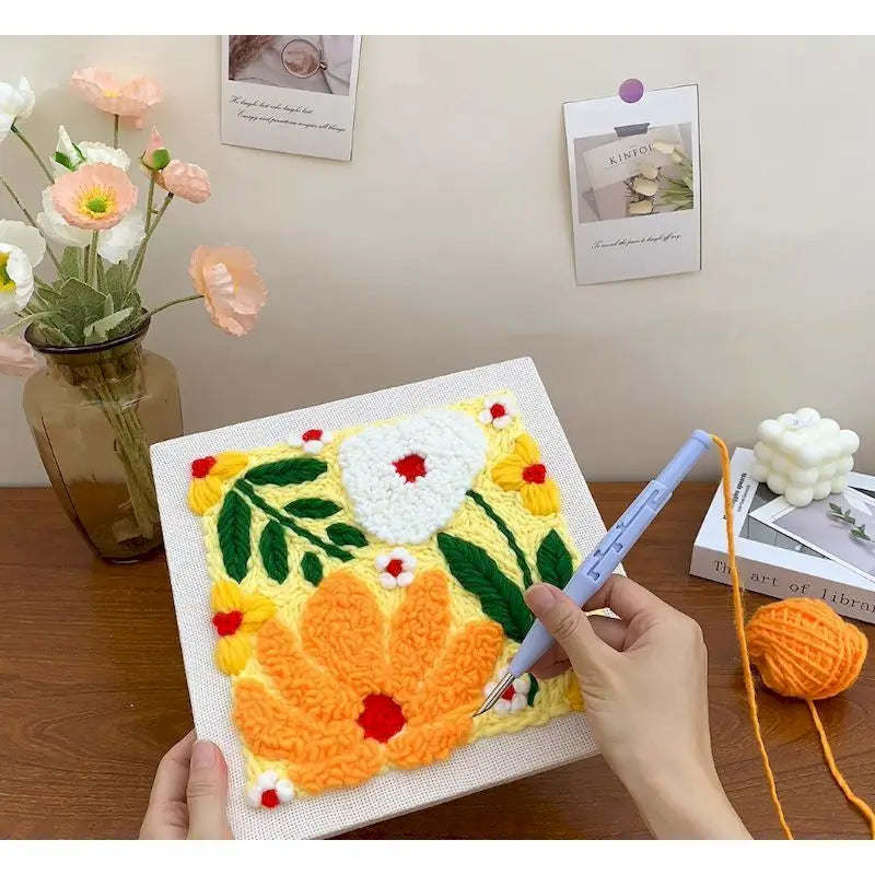 Punch Needle Kit, SDOYUNO Flower Designs with Frame for Handmade Yarn Art