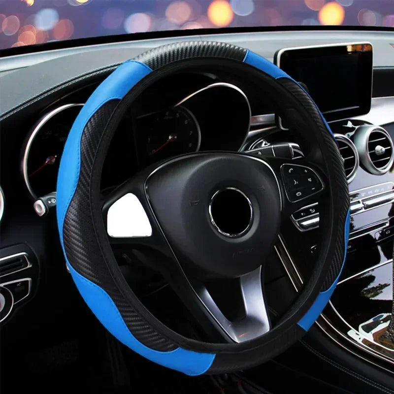 Leather Car Steering-wheel Cover 37CM-38CM Steering Wheel Cover Anti-Slip Comfort