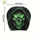 A headrest cover featuring a large green skull face graphic on a black background, shown with dimension arrows and text indicating 28cm width and 26cm height on a white background.