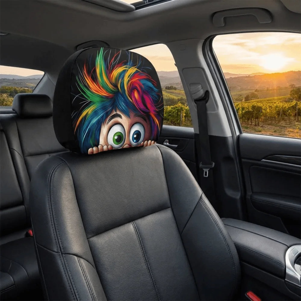 2PCS Elastic Car Headrest Covers Stain-Proof Cartoon Seat Headrest Protectors Funny Washable Auto Interior Decoration Cover