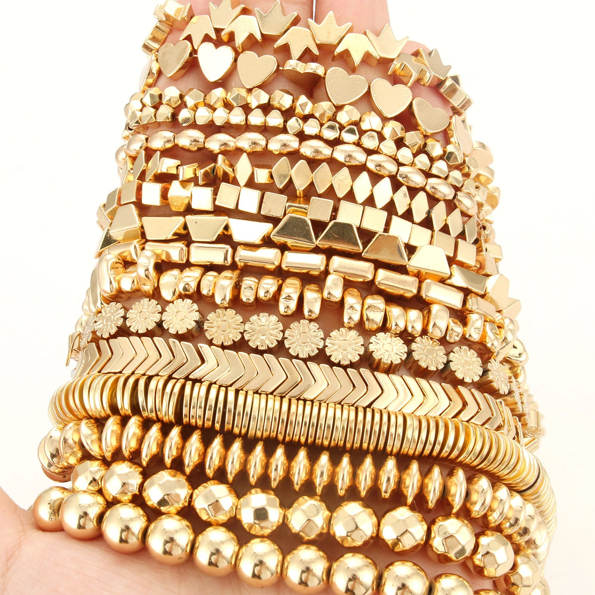 Stone Beads Hematite-Style Gold-Tone Mixed Shapes for DIY Jewelry Making