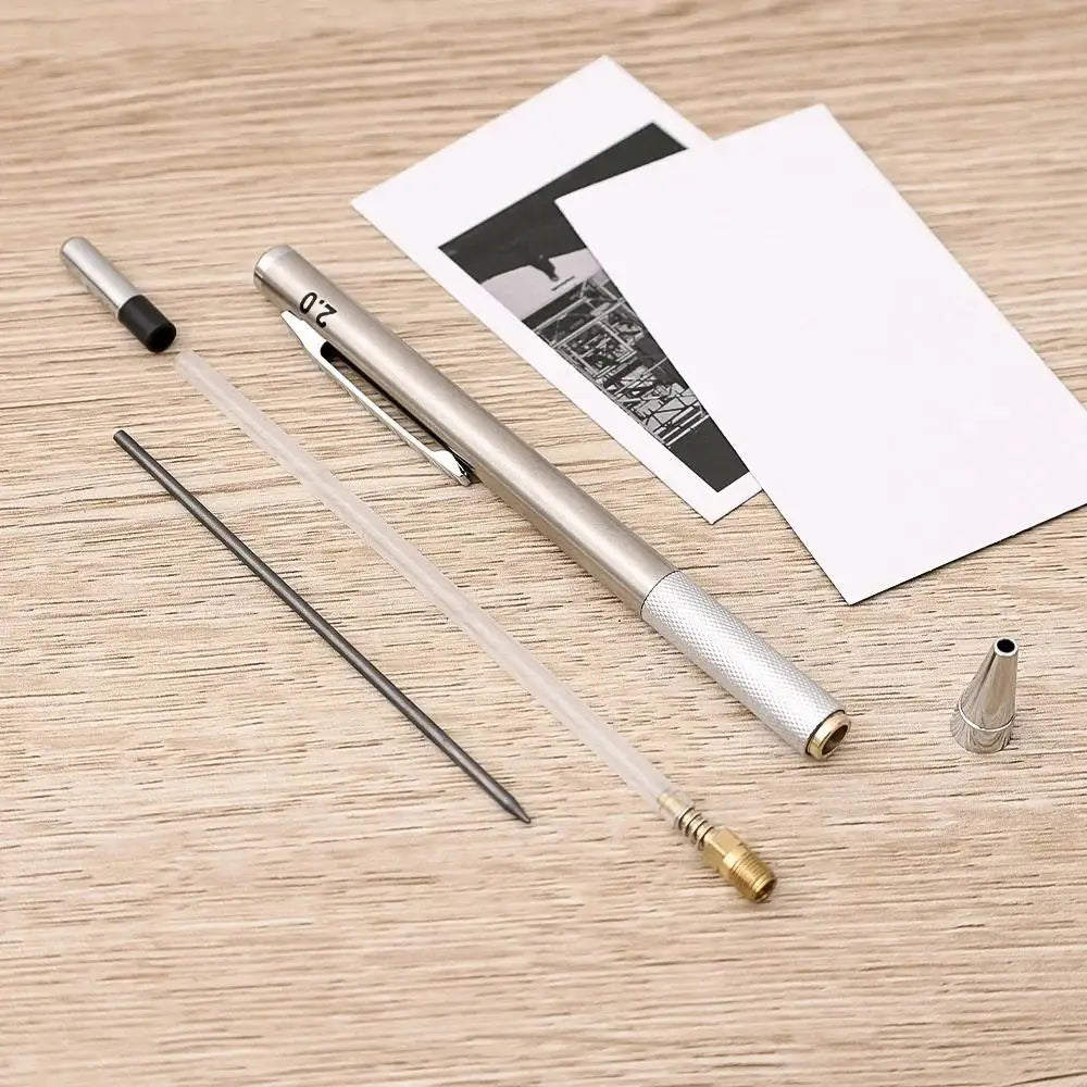 Metal Mechanical Pencil, Anti-Slip Grip — 0.3 to 2.0mm + Lead Refills