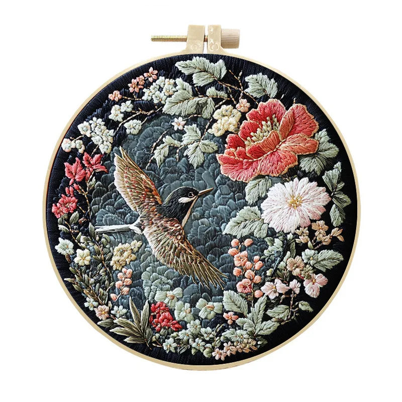 Embroidery Kit, Birds, Animals & Flowers for Handmade Landscape Wall Art