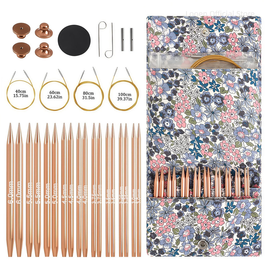 Knitting Needles, Interchangeable Aluminum Circular Set for Yarn Crafts
