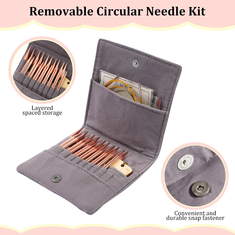 Knitting Needles, Interchangeable Circular Set with Craft Storage Bag