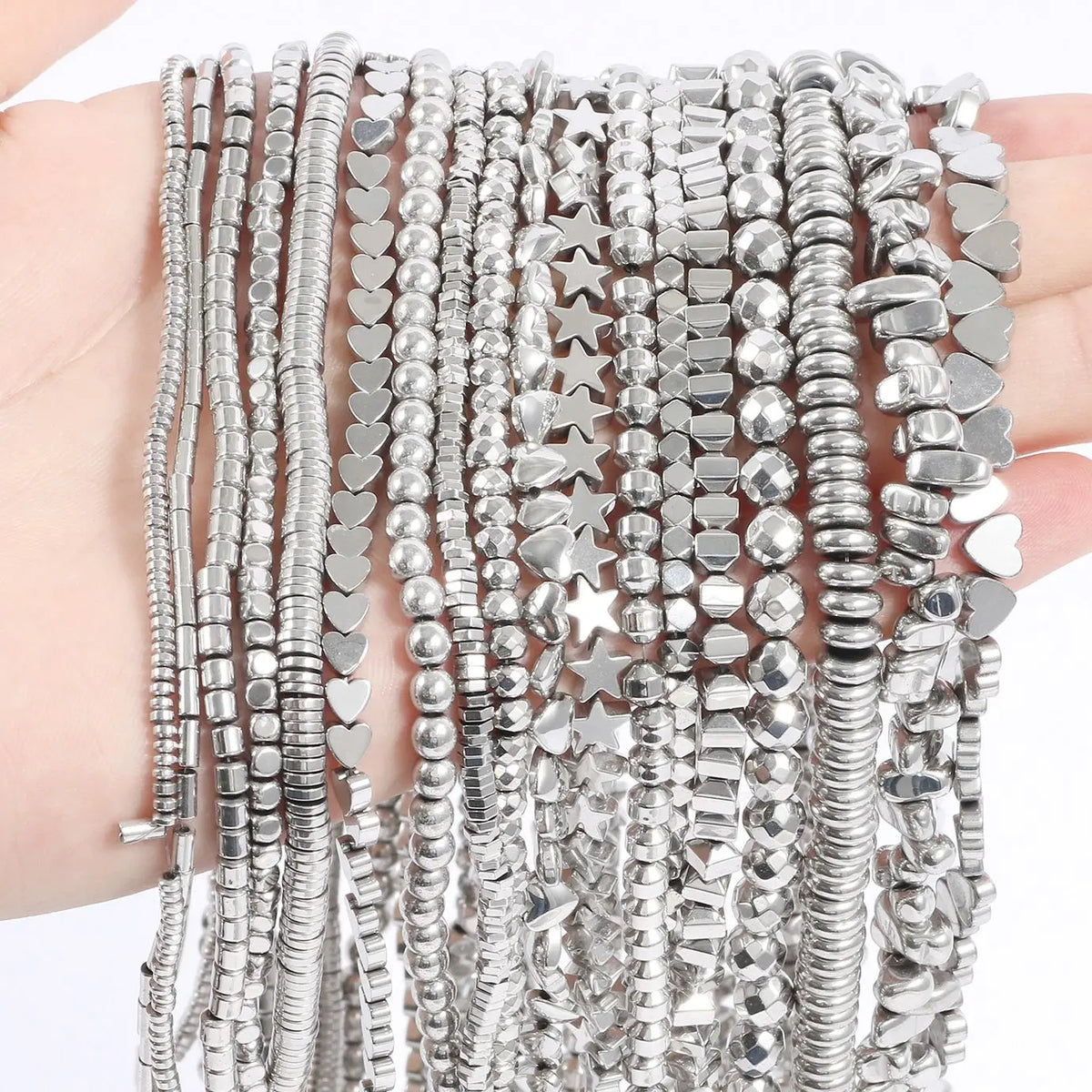 Beads + Retention Color White Hematite Geometric Heart Star Bracelet Supplies