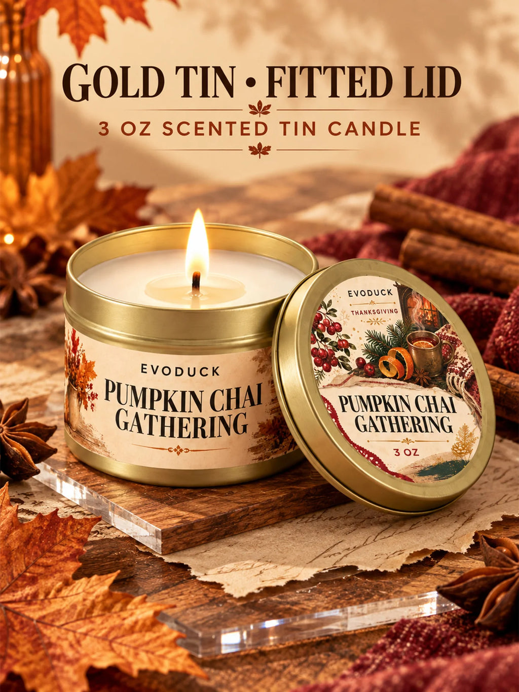 4Pcs Orange Loaf Welcome Scented Candles Set 3oz Gold Tin Jar Thanksgiving Warm Autumn Room Decor Gift for Mom Wife Teacher Her