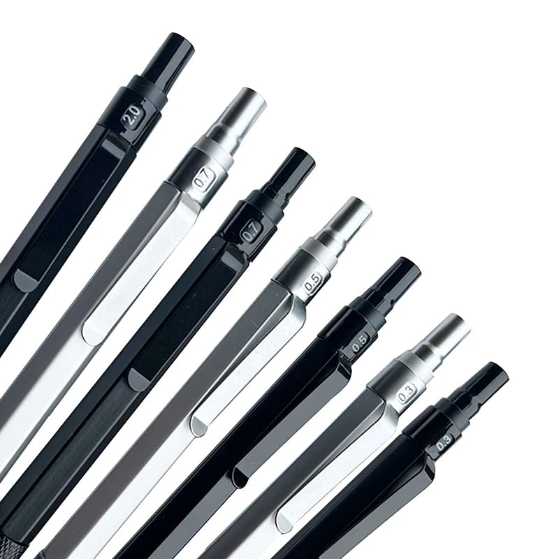 Metal Mechanical Pencil & Lead Refills — 0.3 to 2.0mm, Black or Silver