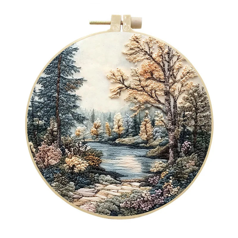 Embroidery Kit, Nature Scenery for Beginner Stitching & Handmade Home Art