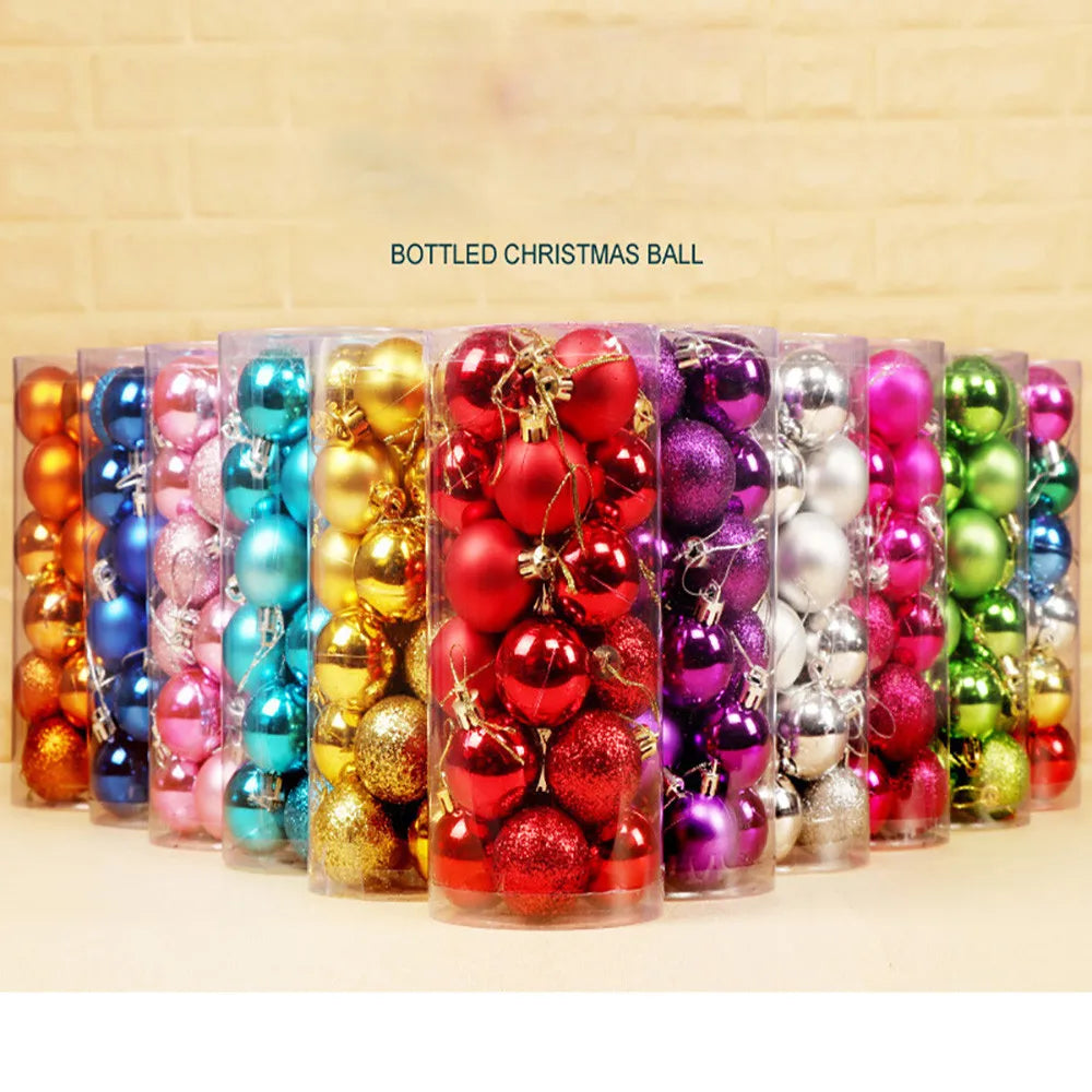 24pcs 3cm Glitter Christmas Ball Ornament Hanging Ball Gold Pink Champagne Christmas Tree Decorations New Year Gift