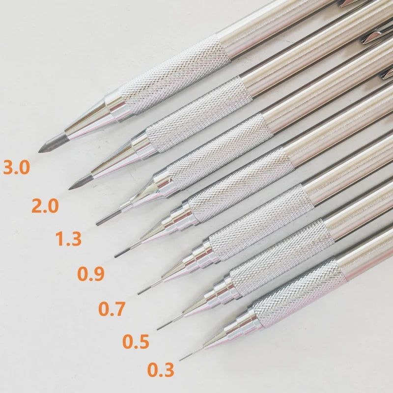Full Metal Mechanical Pencil with Lead Refills — 0.3 to 3.0mm Precision Drawing
