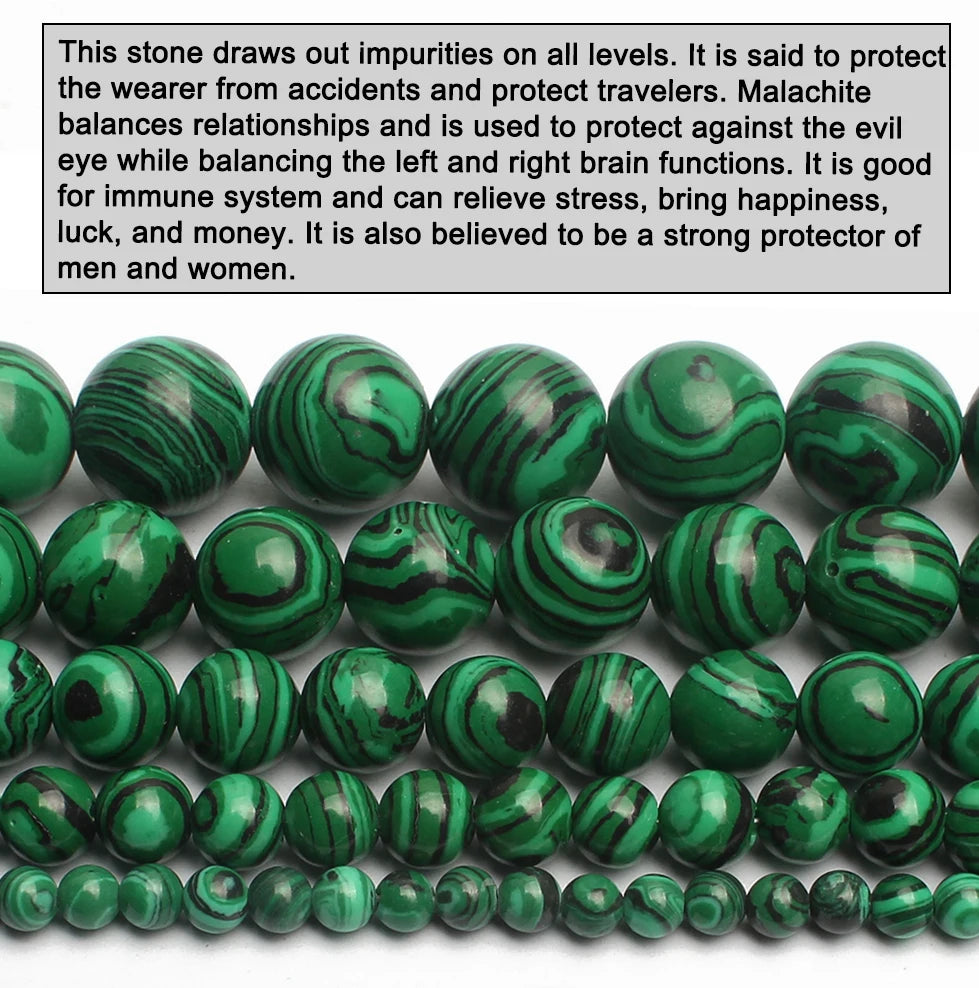 Stone Beads Round Green Malachite-Style Strand for DIY Jewelry Making
