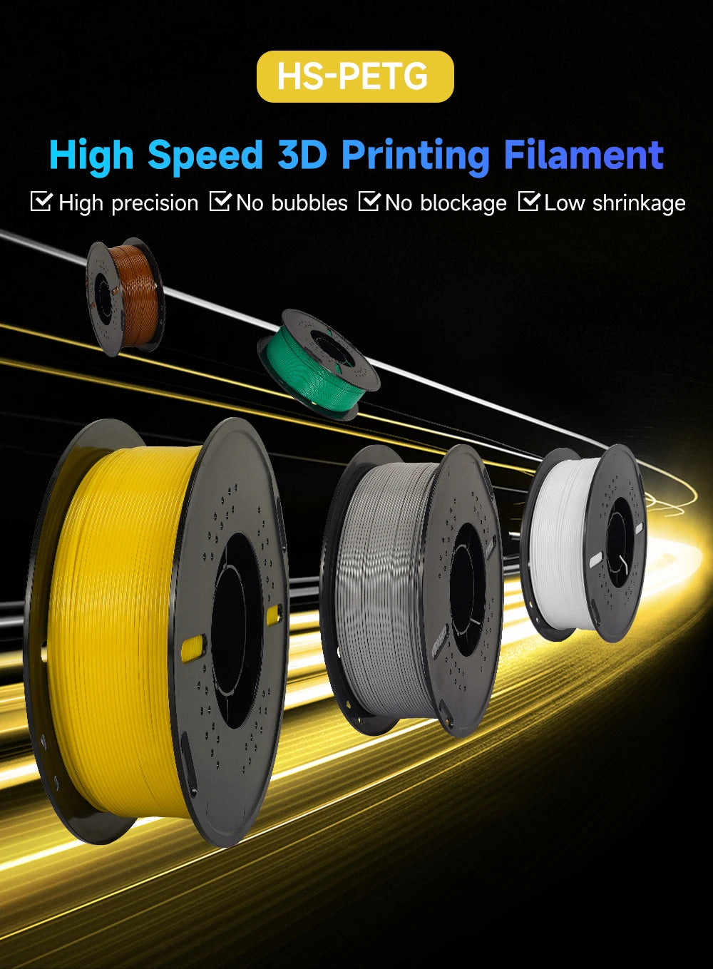 KINGROON 5/10KG Hyper PETG Filament, High Speed 3D Printer Filament,1kg/Spool (2.2lbs), 3D Printer Filament Good Toughness Non-Toxic