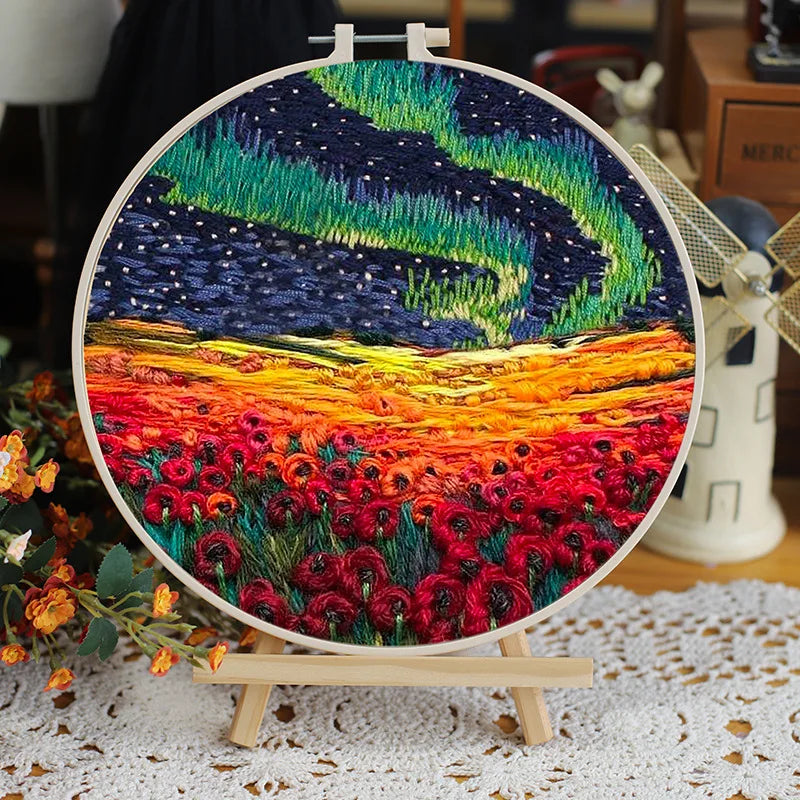 Embroidery Kit, Scenery Patterns with Hoop for Beginner Needlework Crafts