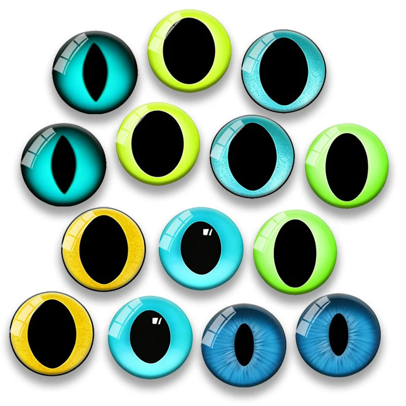 14Pcs Mixed Color Glass Cat Eyes Realistic Animal Eyes DIY Doll Plush Toy Craft Making Accessories