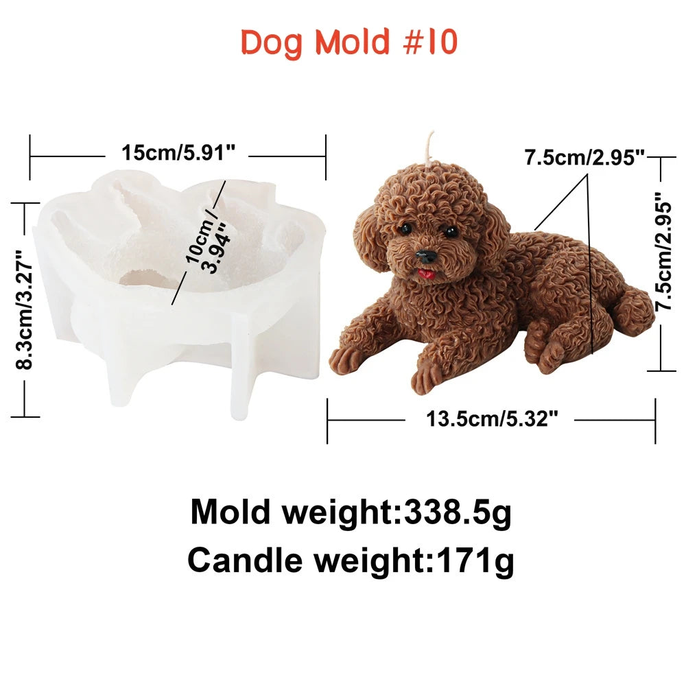 Dog Candle Mold - Silicone 3D Animal Molds, 10 Breeds & Styles