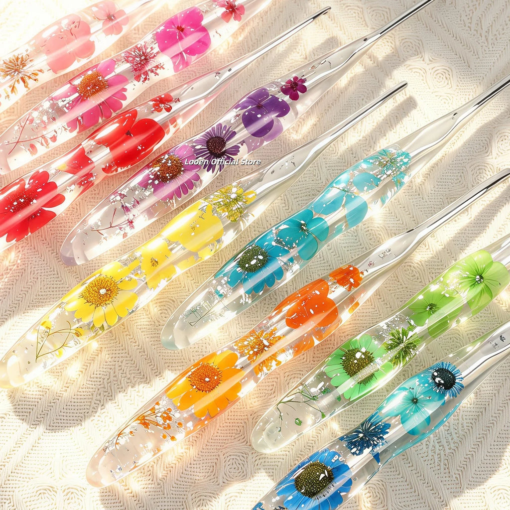 Crochet Hook, Gourd-Shaped Floral Resin Handle for Handmade Yarn Projects