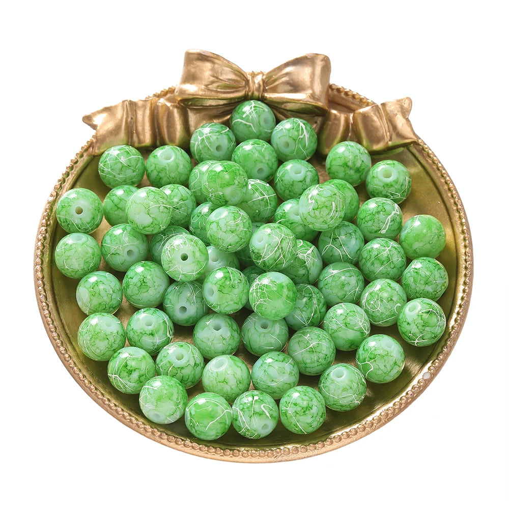 Glass Beads Crystal Crackle Round Imitation Jade-Style Stone Crafts Craft Beads