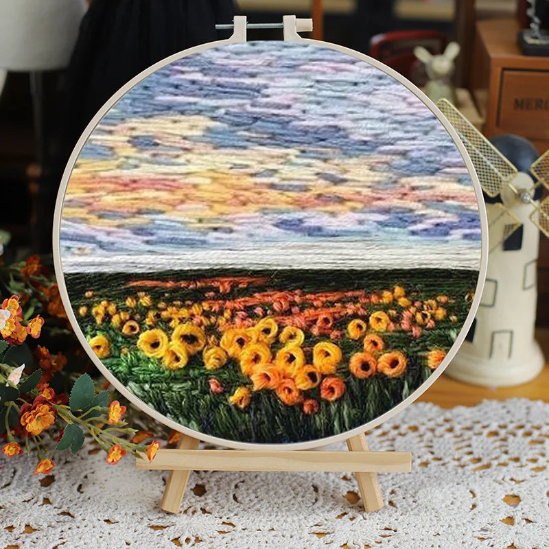 Embroidery Kit, Scenery Patterns with Hoop for Beginner Needlework Crafts