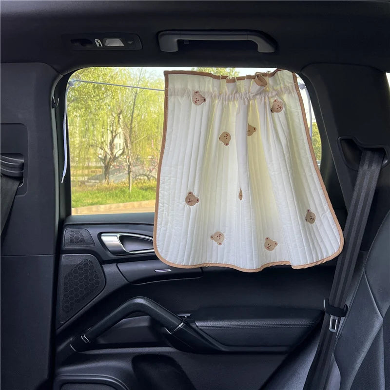 Cute Cartoon Embroidered Thickened Cotton Car Sun Shade UV Protector